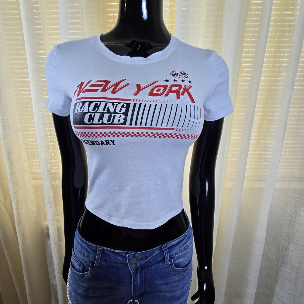 New York Racing Club White Crop Top M/L